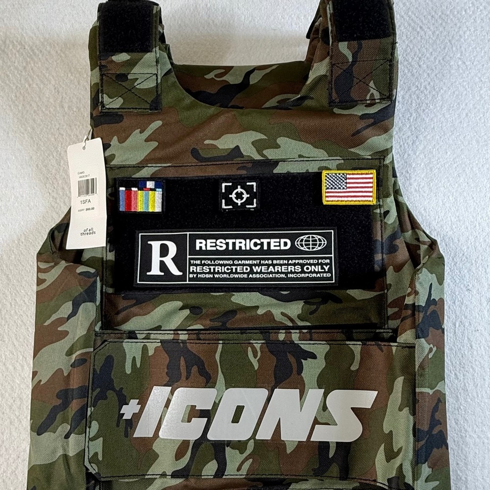 Of All Threads Tactical Vest Mens OSFA Camo ICONS Restricted Green Camo NEW - Picture 3 of 11